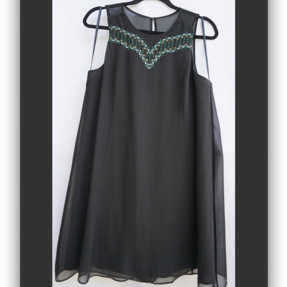 BCBG Black Mesh Embroidered Dress